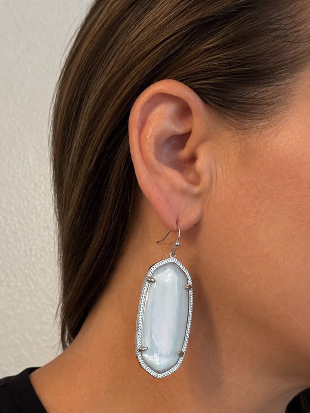 Kendra Scott Danielle Slate Statement Earrings Silver Tone 2” EUC